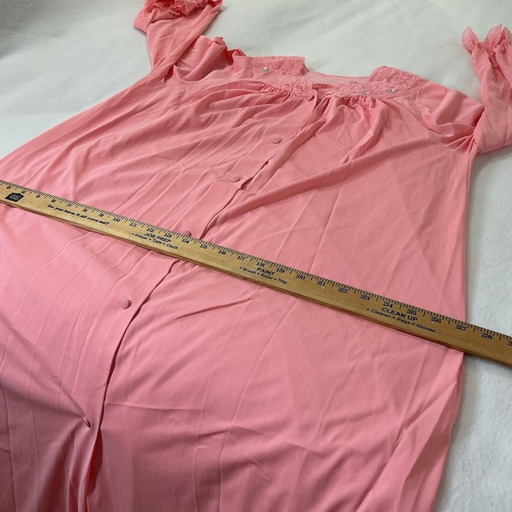 Vintage Shadowline Button-Front Full Length Robe Pink Lace Bodice & Trim Medium - Picture 8 of 16